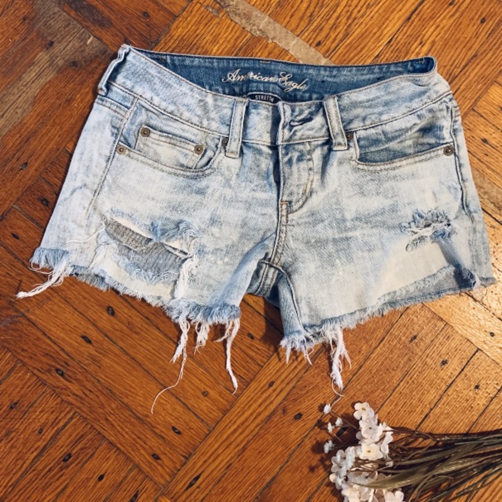 American Eagle Light Denim Distressed Shorts